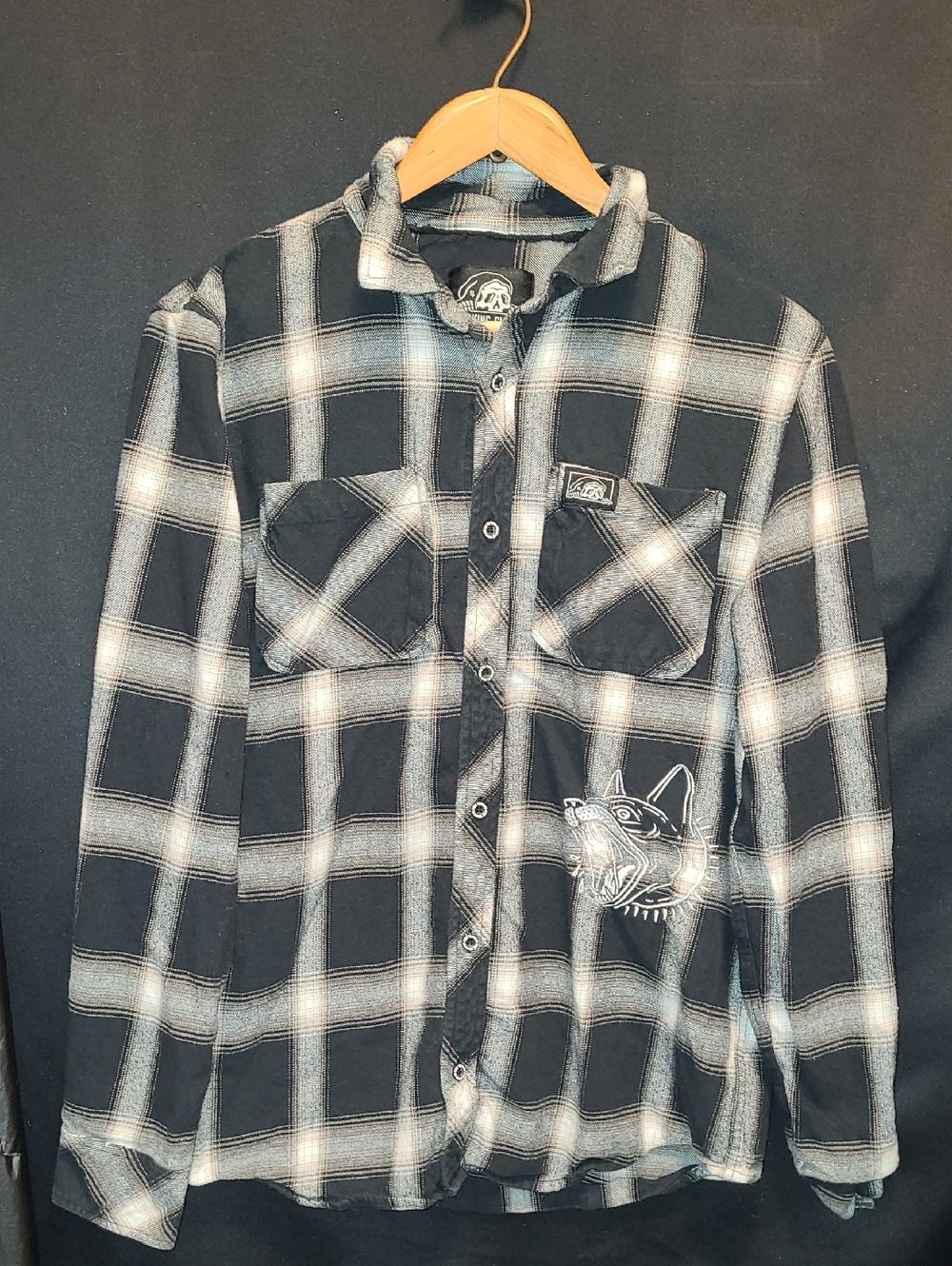 Lurking Class Plaid Flannel Hoodie Button Front Size M Black Street Grunge Skate